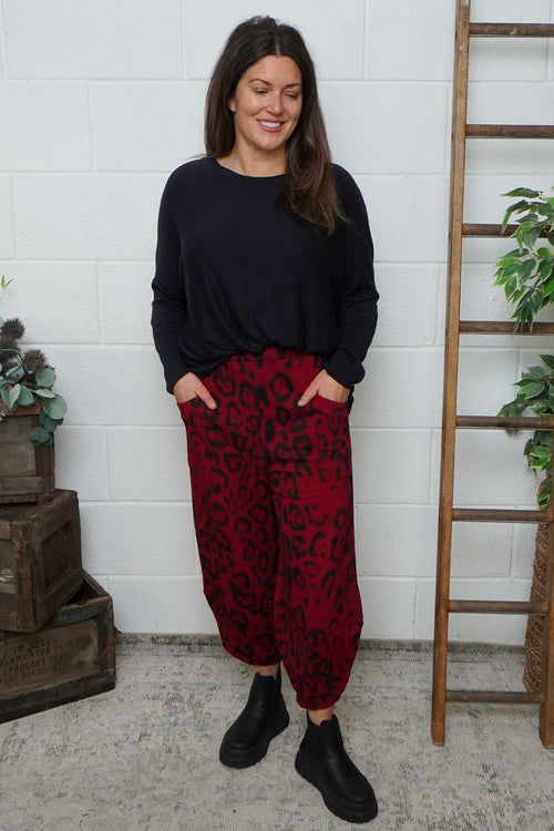 Nerissa Leopard Cotton Trousers Red