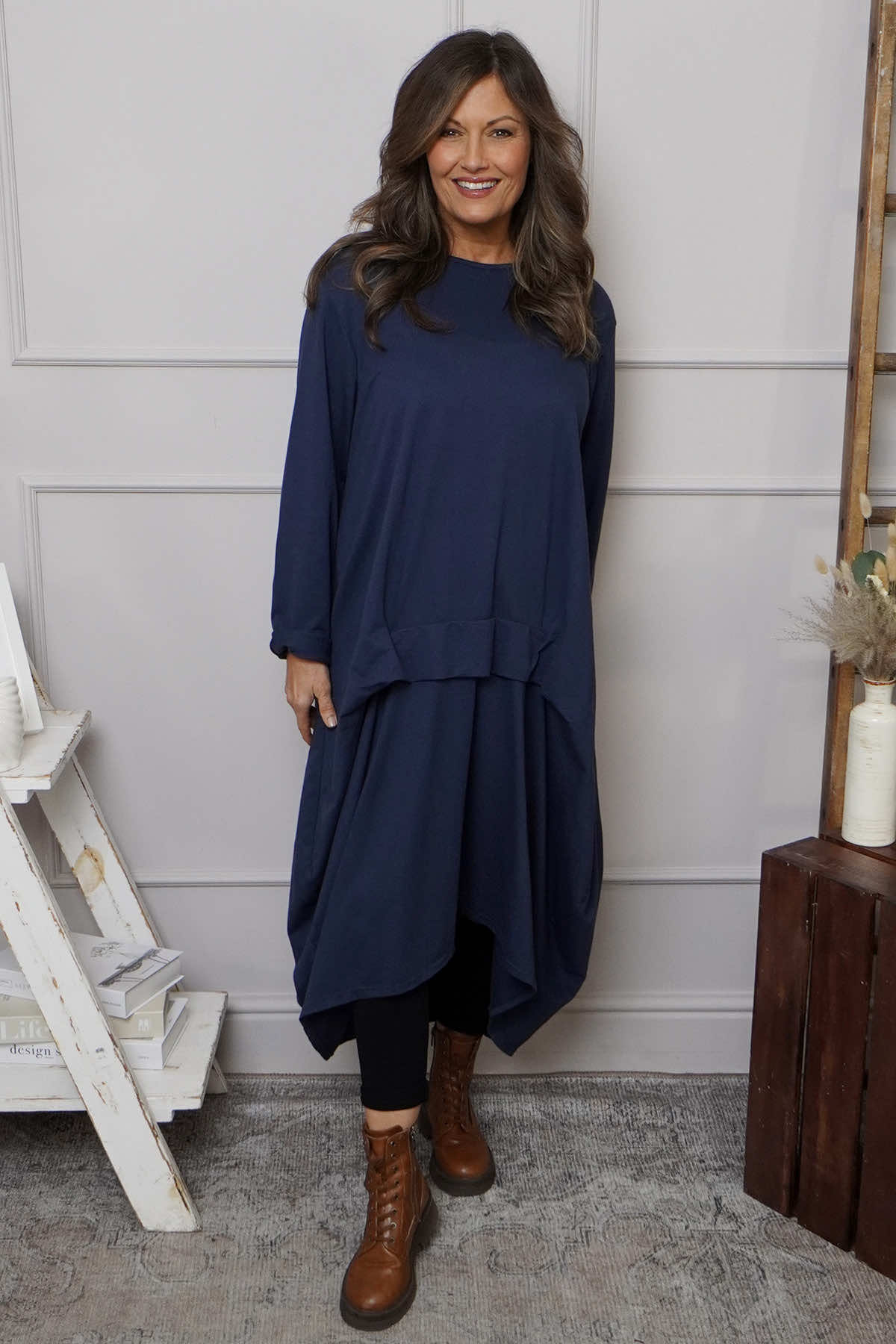 Lotus Cotton Dress Navy