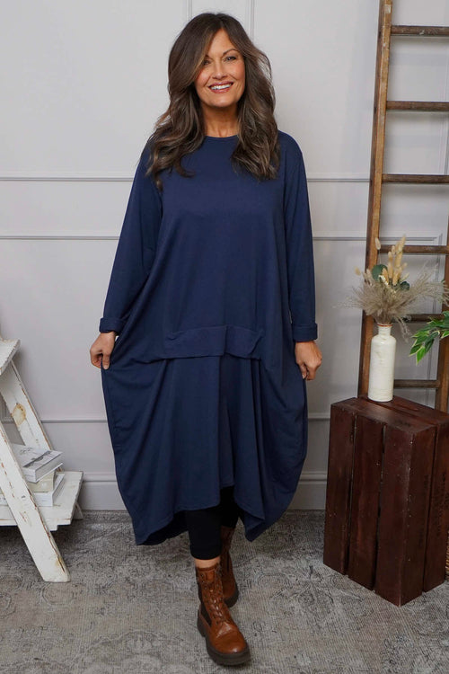 Lotus Cotton Dress Navy