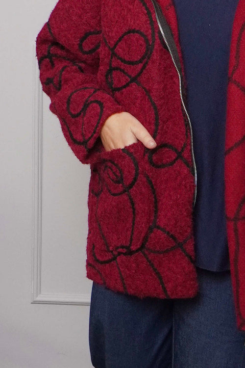 Olympia Embroidered Pattern Wool Jacket Wine - Image 3