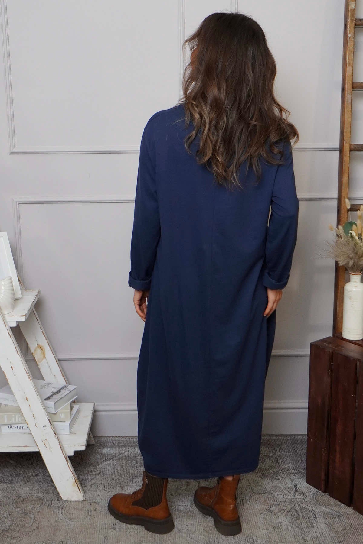 Lotus Cotton Dress Navy