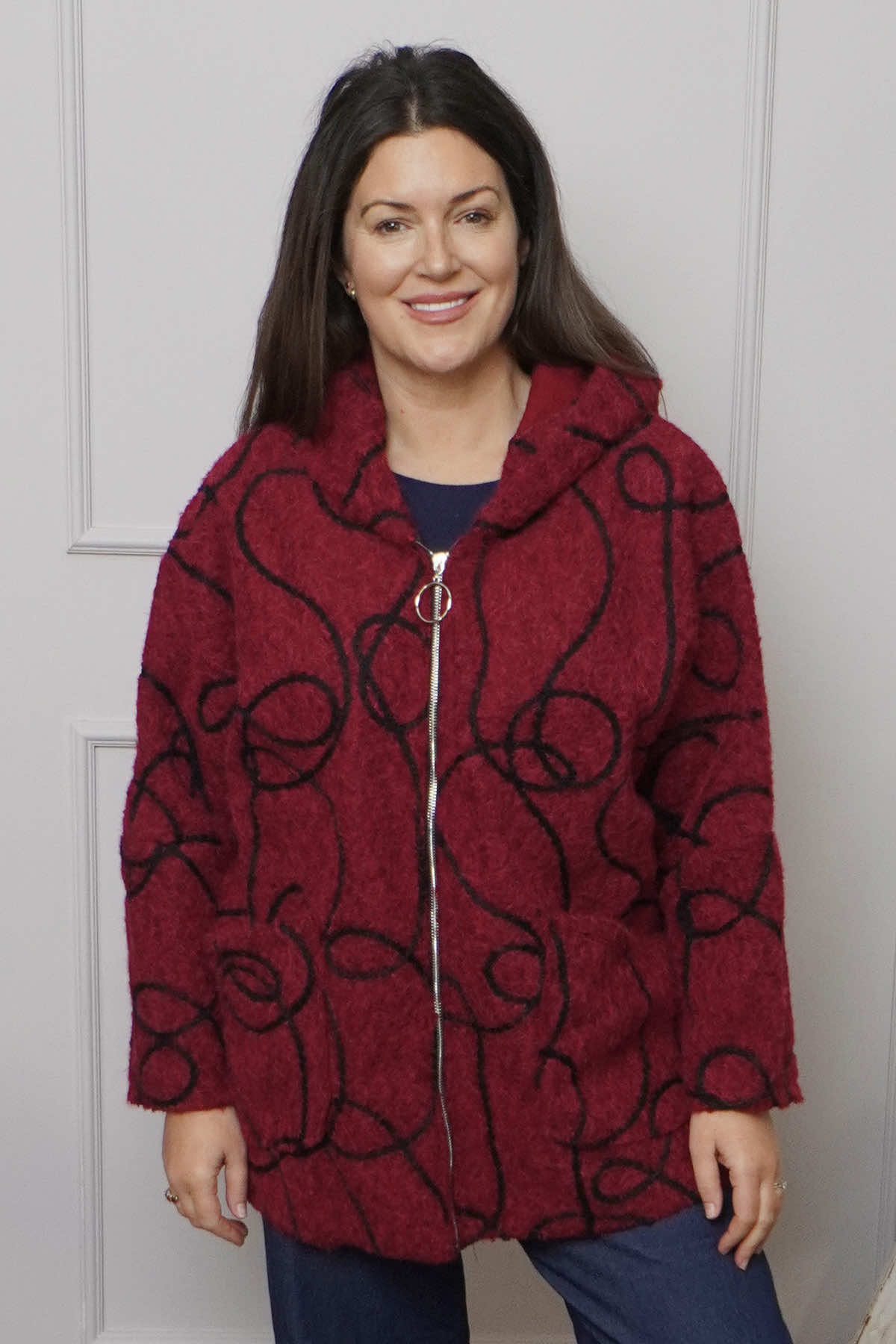 Olympia Embroidered Pattern Wool Jacket Wine