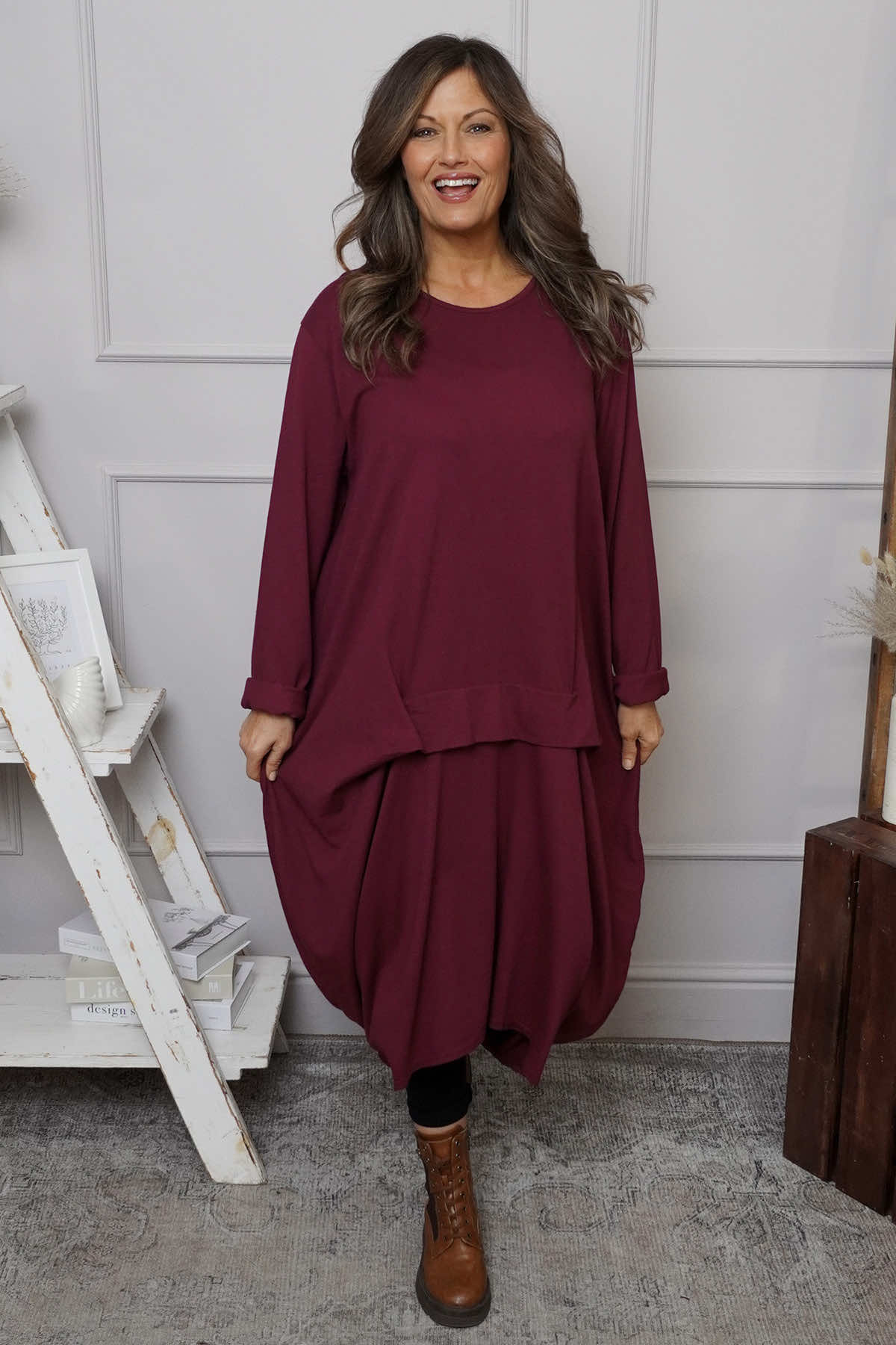 Lotus Cotton Dress Burgundy