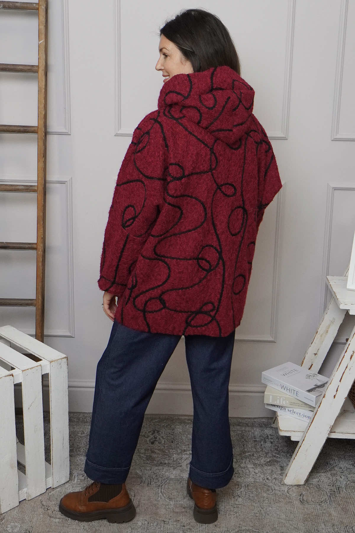 Olympia Embroidered Pattern Wool Jacket Wine