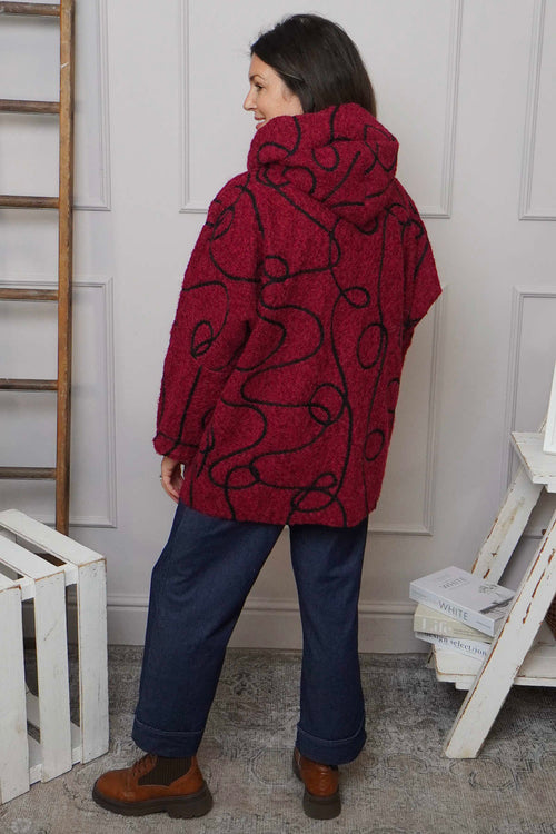 Olympia Embroidered Pattern Wool Jacket Wine - Image 4