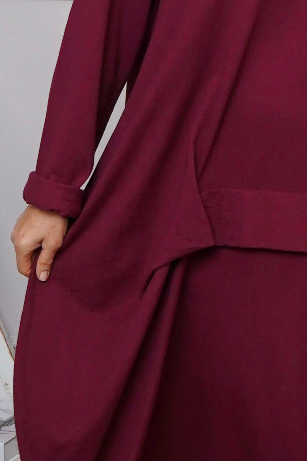 Lotus Cotton Dress Burgundy