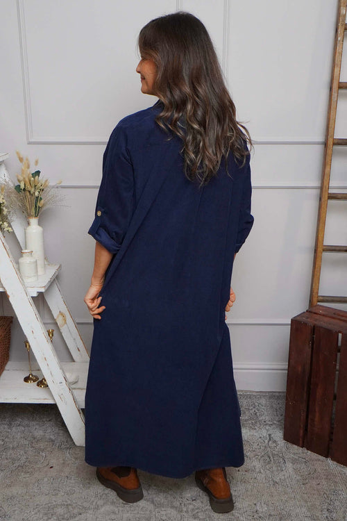 Tisha Needlecord Shirt Dress Navy - Image 4