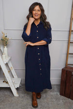 Tisha Needlecord Shirt Dress Navy Navy - Tisha Needlecord Shirt Dress Navy