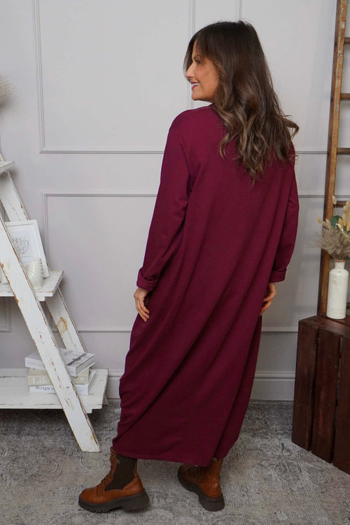 Lotus Cotton Dress Burgundy - Image 4