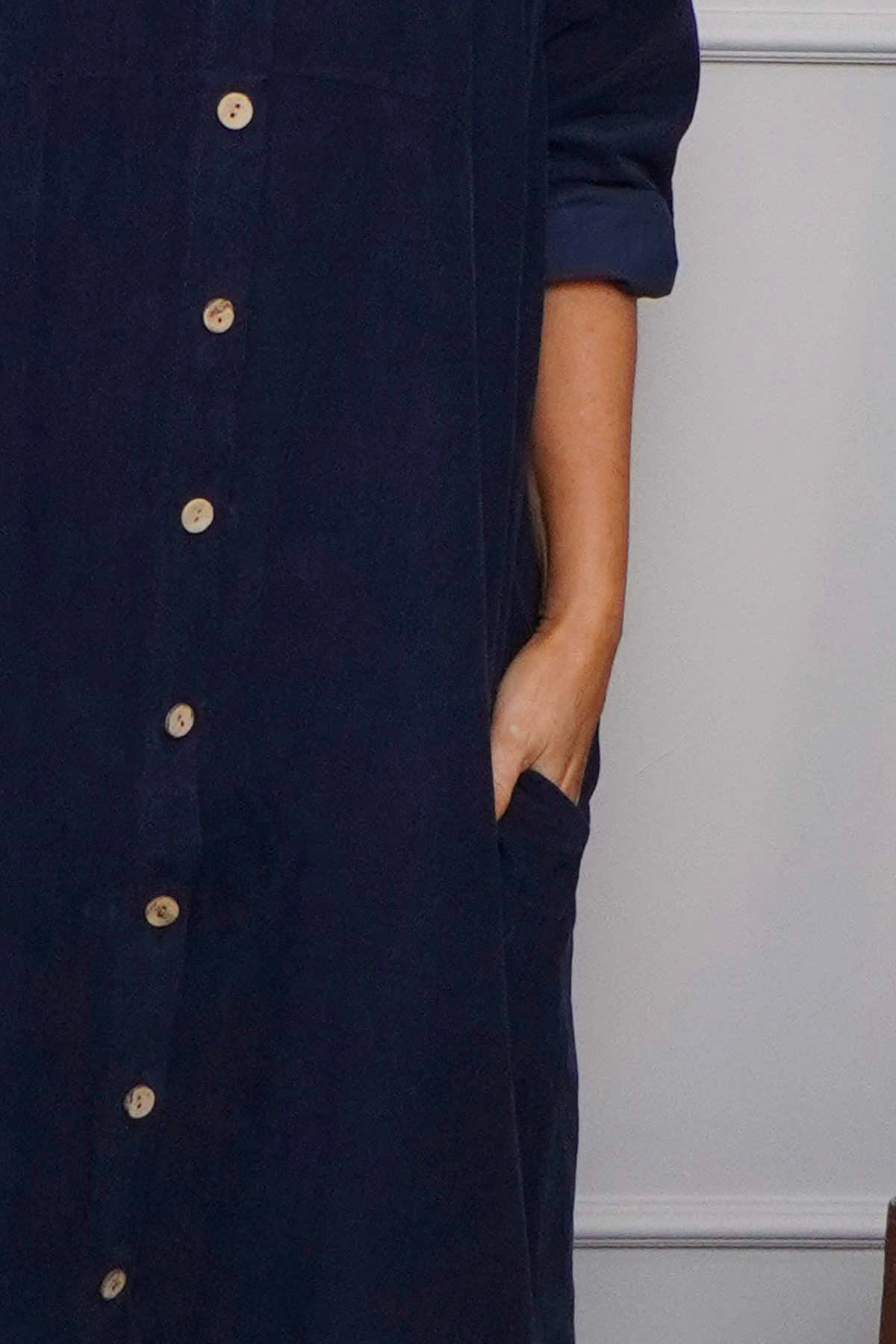 Tisha Needlecord Shirt Dress Navy
