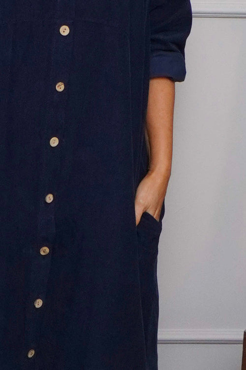 Tisha Needlecord Shirt Dress Navy - Image 3