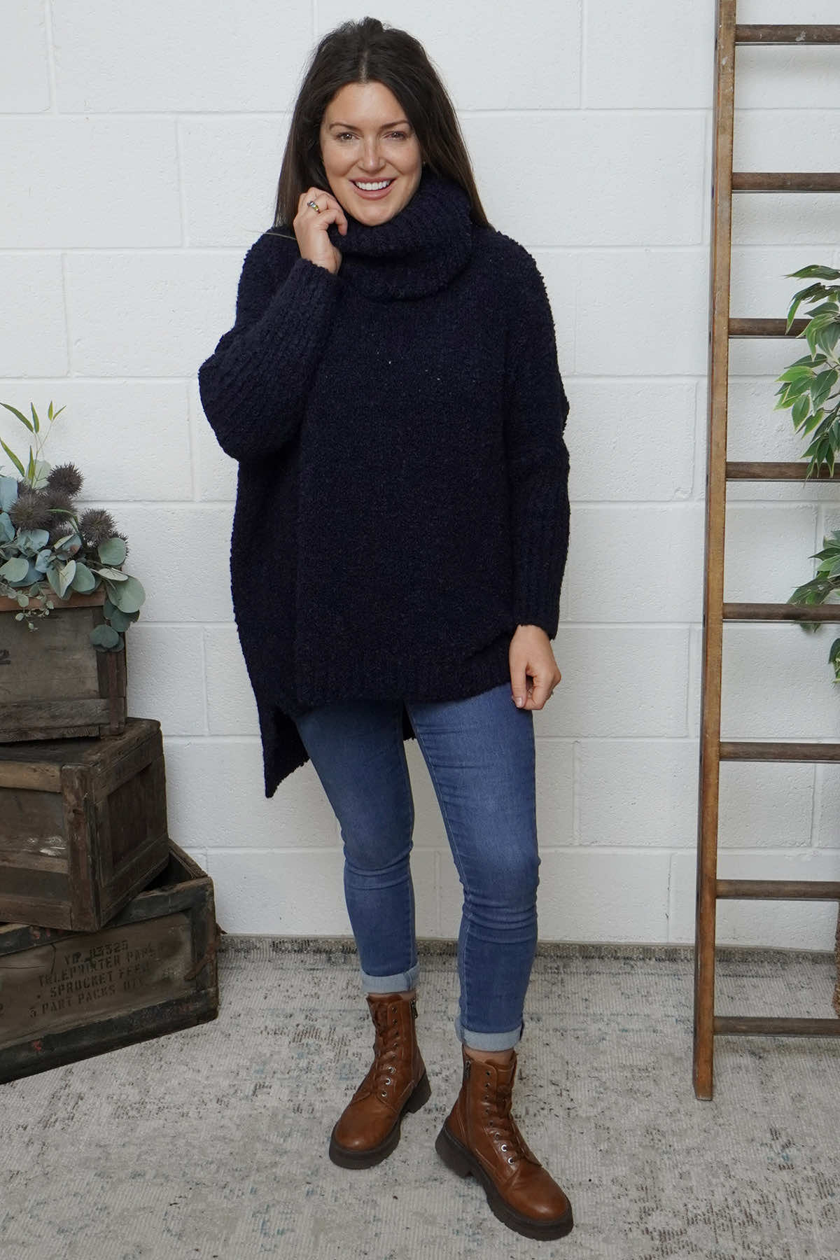 Shani Boucle Polo Knitted Jumper Navy