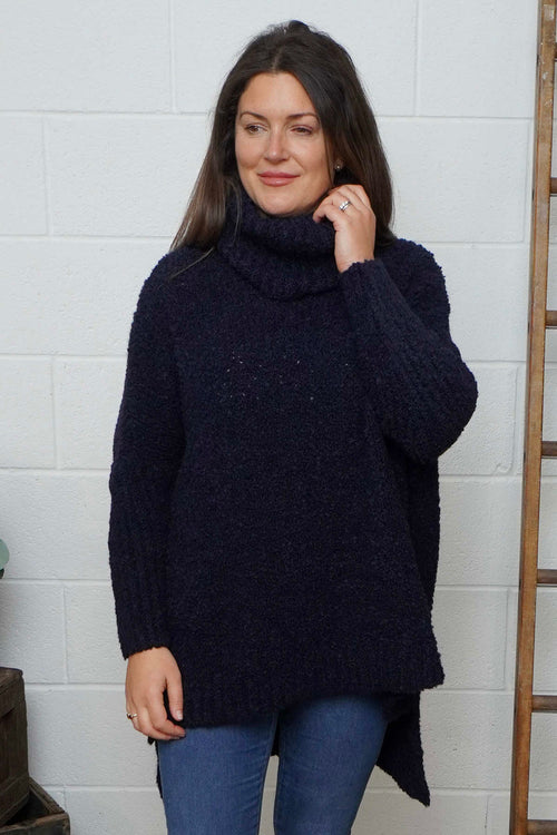 Shani Boucle Polo Knitted Jumper Navy - Image 3