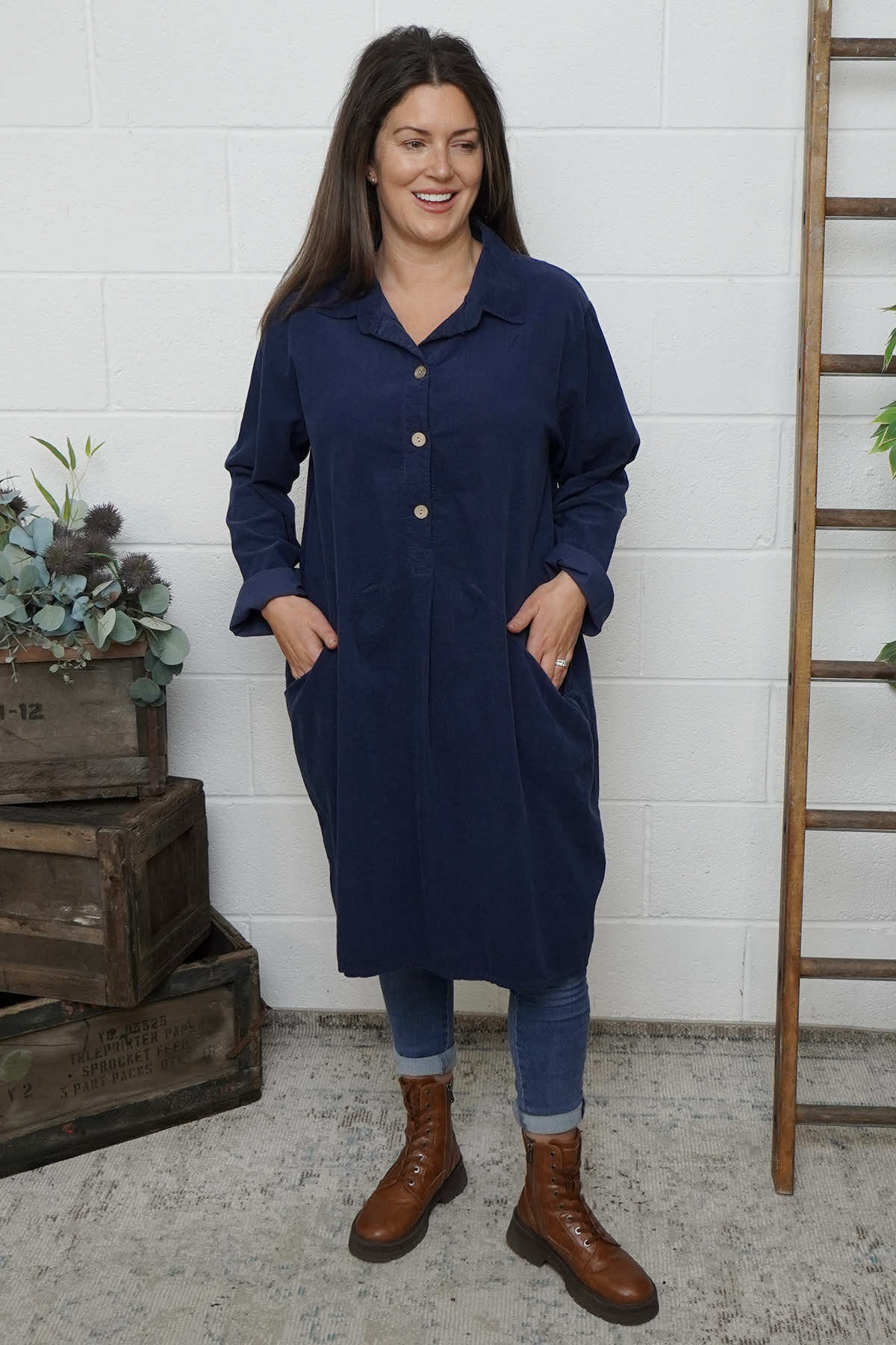 Lizzie Needlecord Button Tunic Navy