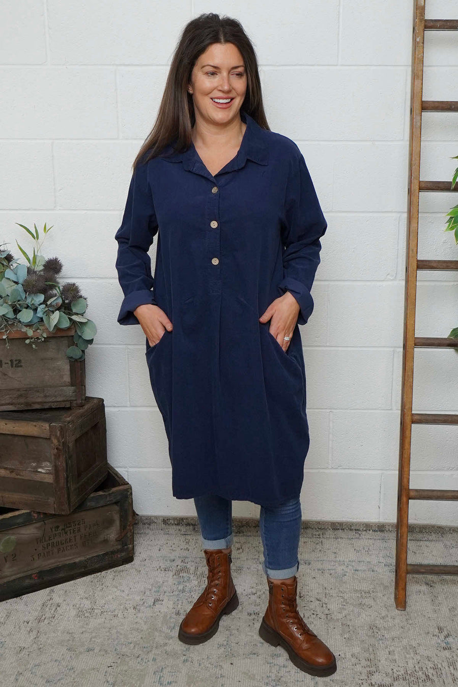 Lizzie Needlecord Button Tunic Navy
