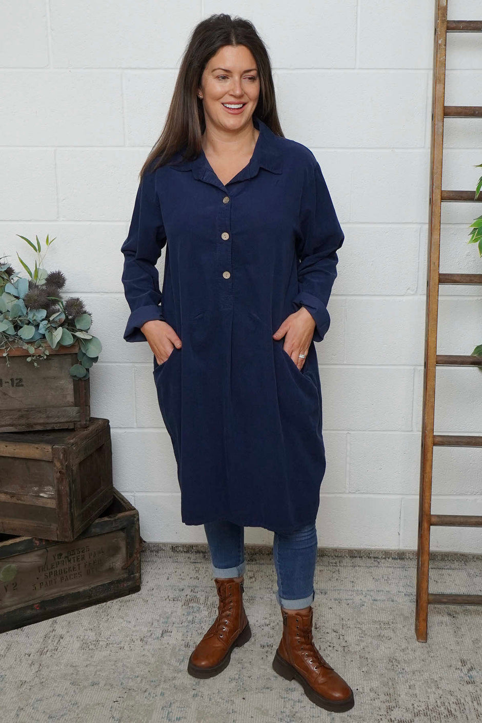 Lizzie Needlecord Button Tunic Navy