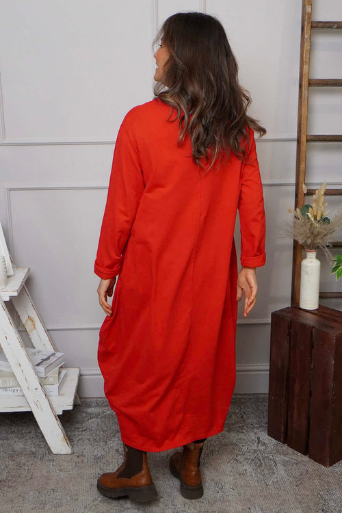 Lotus Cotton Dress Red - Image 4
