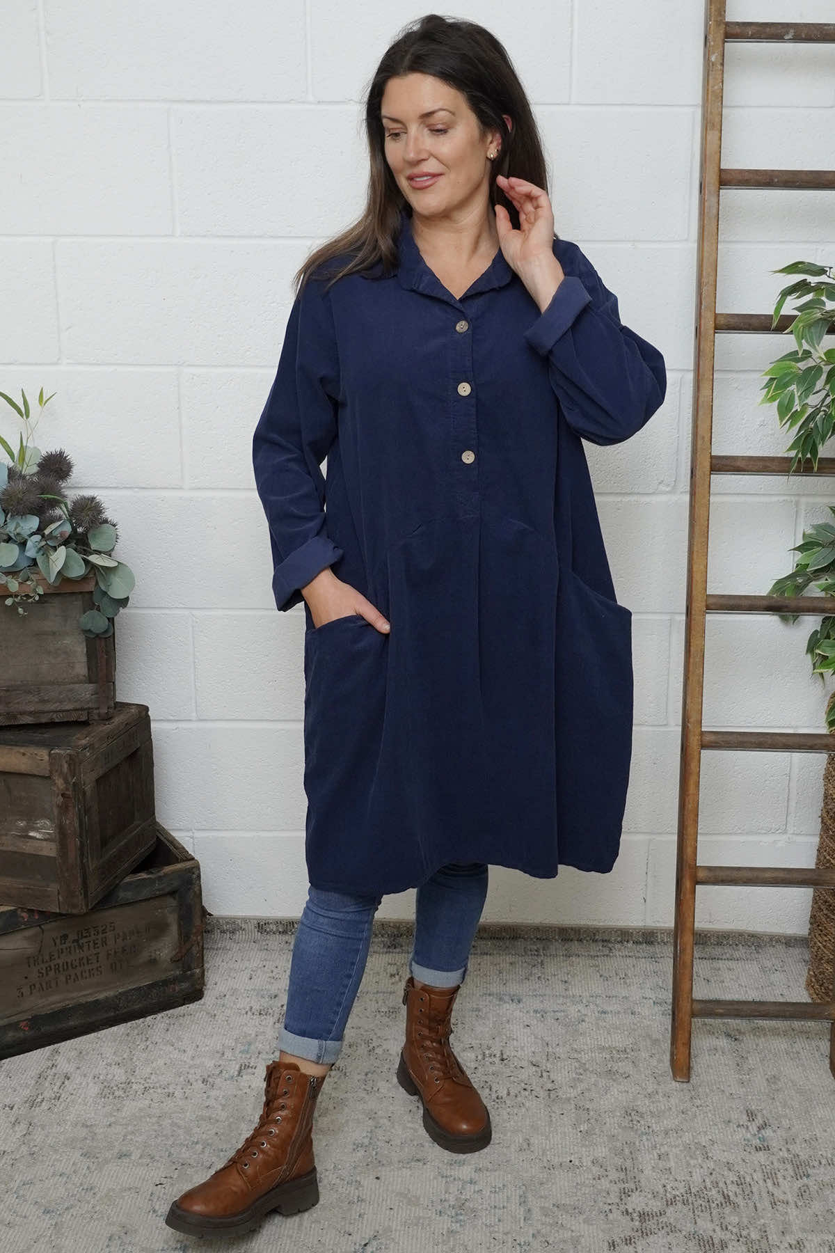 Lizzie Needlecord Button Tunic Navy