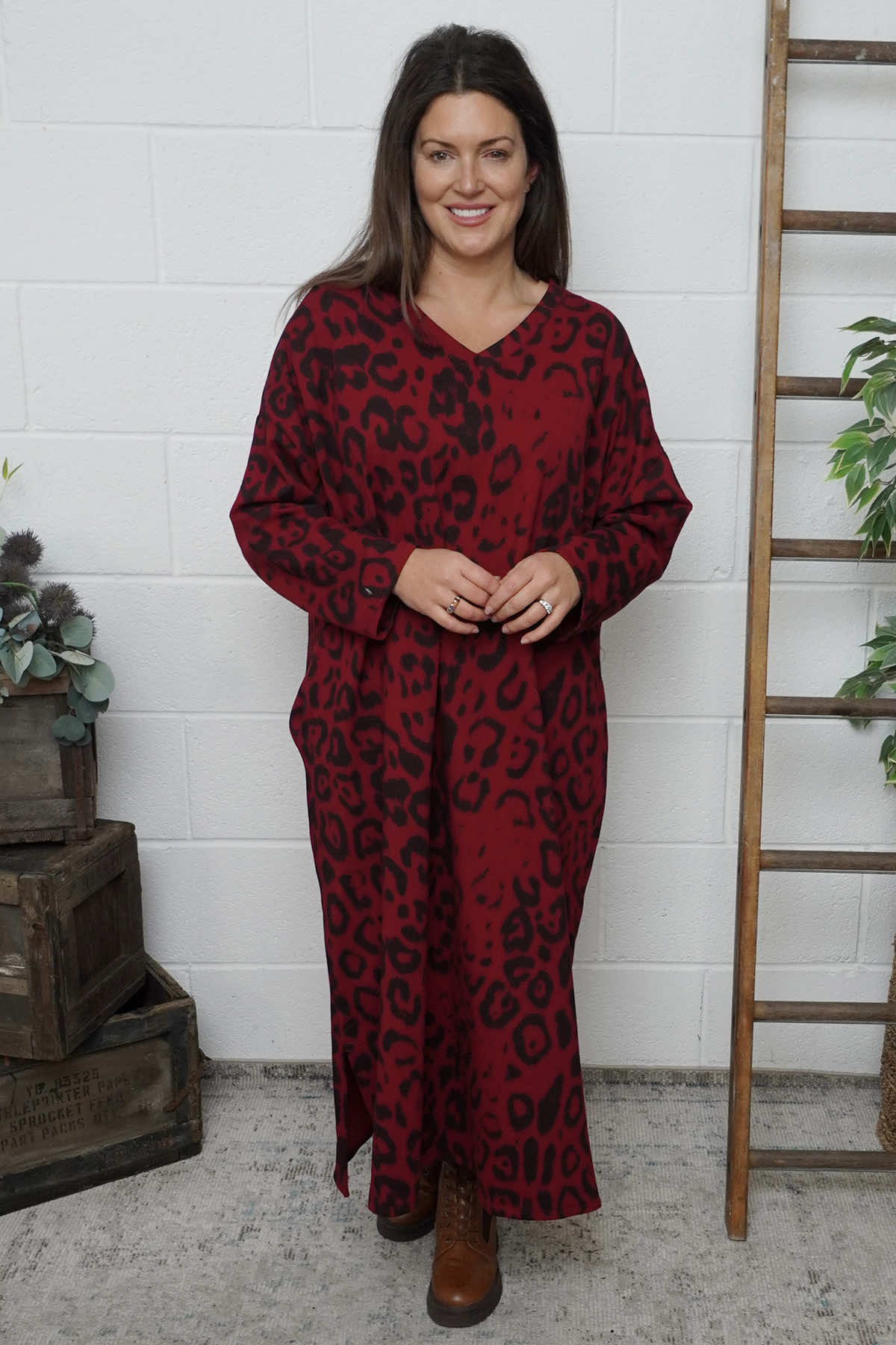Darya Leopard Cotton Dress Red