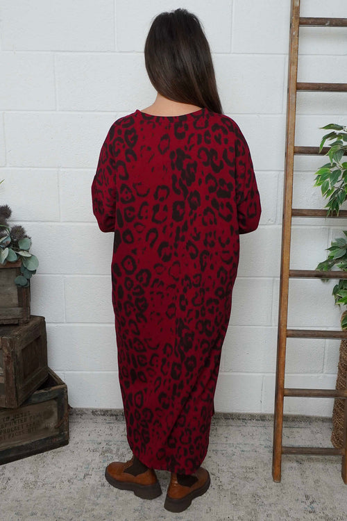 Darya Leopard Cotton Dress Red - Image 4