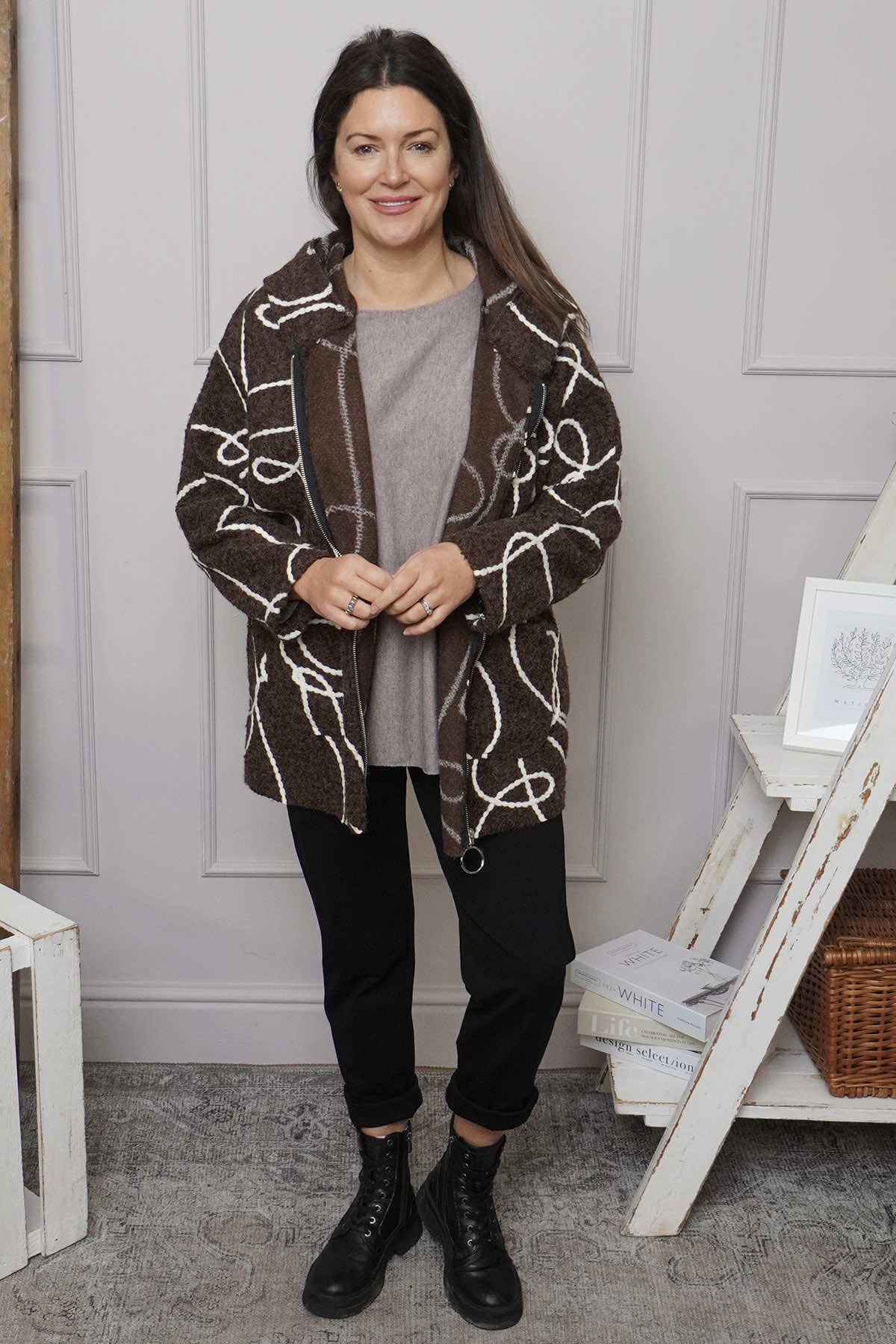 Olympia Embroidered Pattern Wool Jacket Cocoa