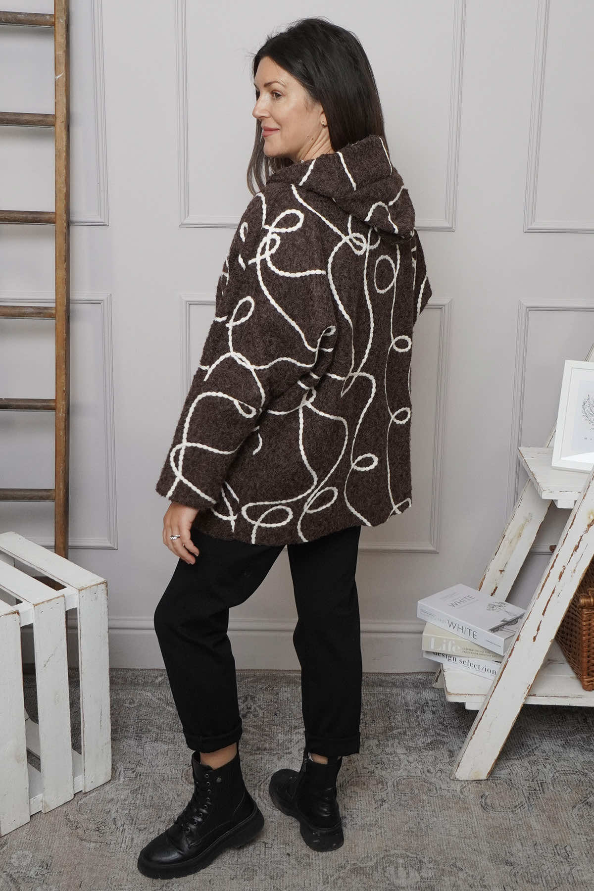 Olympia Embroidered Pattern Wool Jacket Cocoa