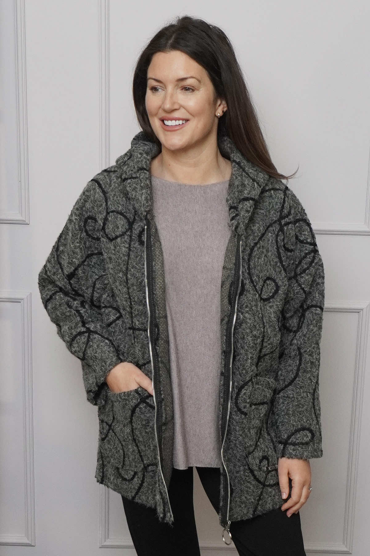 Olympia Embroidered Pattern Wool Jacket Khaki