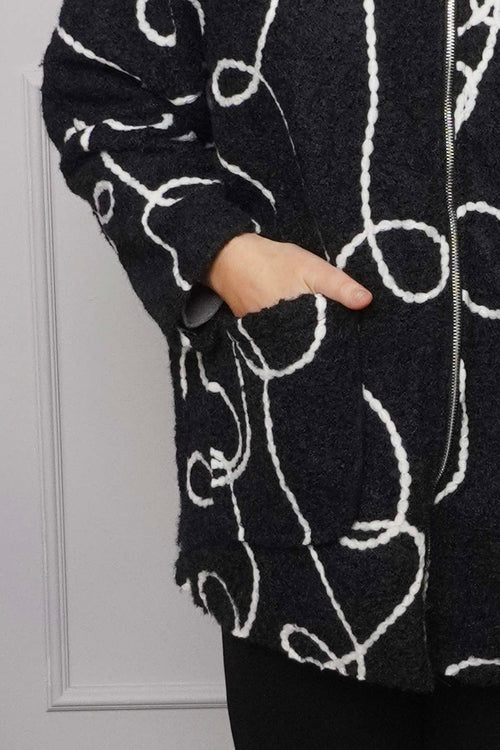 Olympia Embroidered Pattern Wool Jacket Black - Image 3