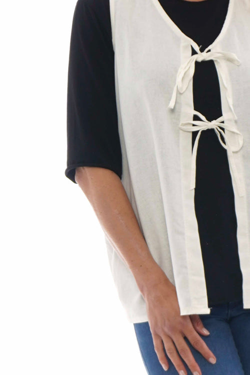 Safiya Tie Front Sleeveless Linen Top Cream - Image 5