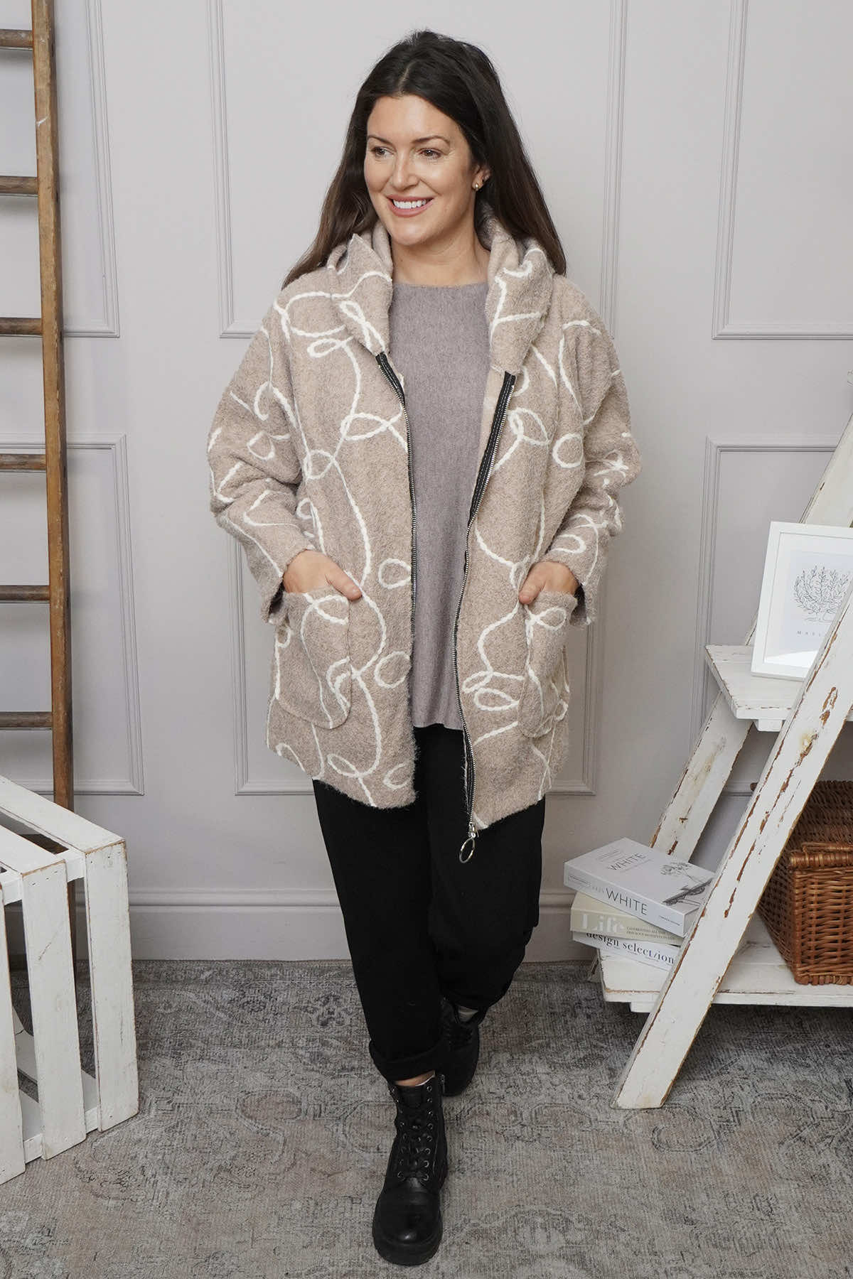 Olympia Embroidered Pattern Wool Jacket Camel