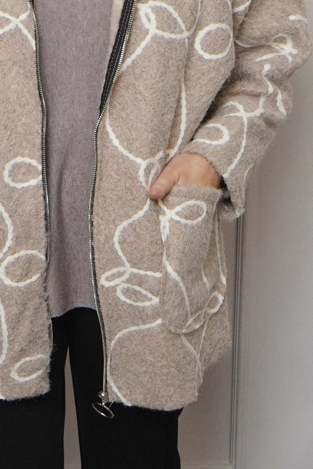 Olympia Embroidered Pattern Wool Jacket Camel