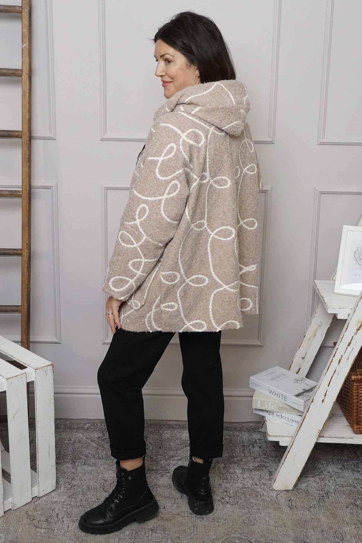 Olympia Embroidered Pattern Wool Jacket Camel