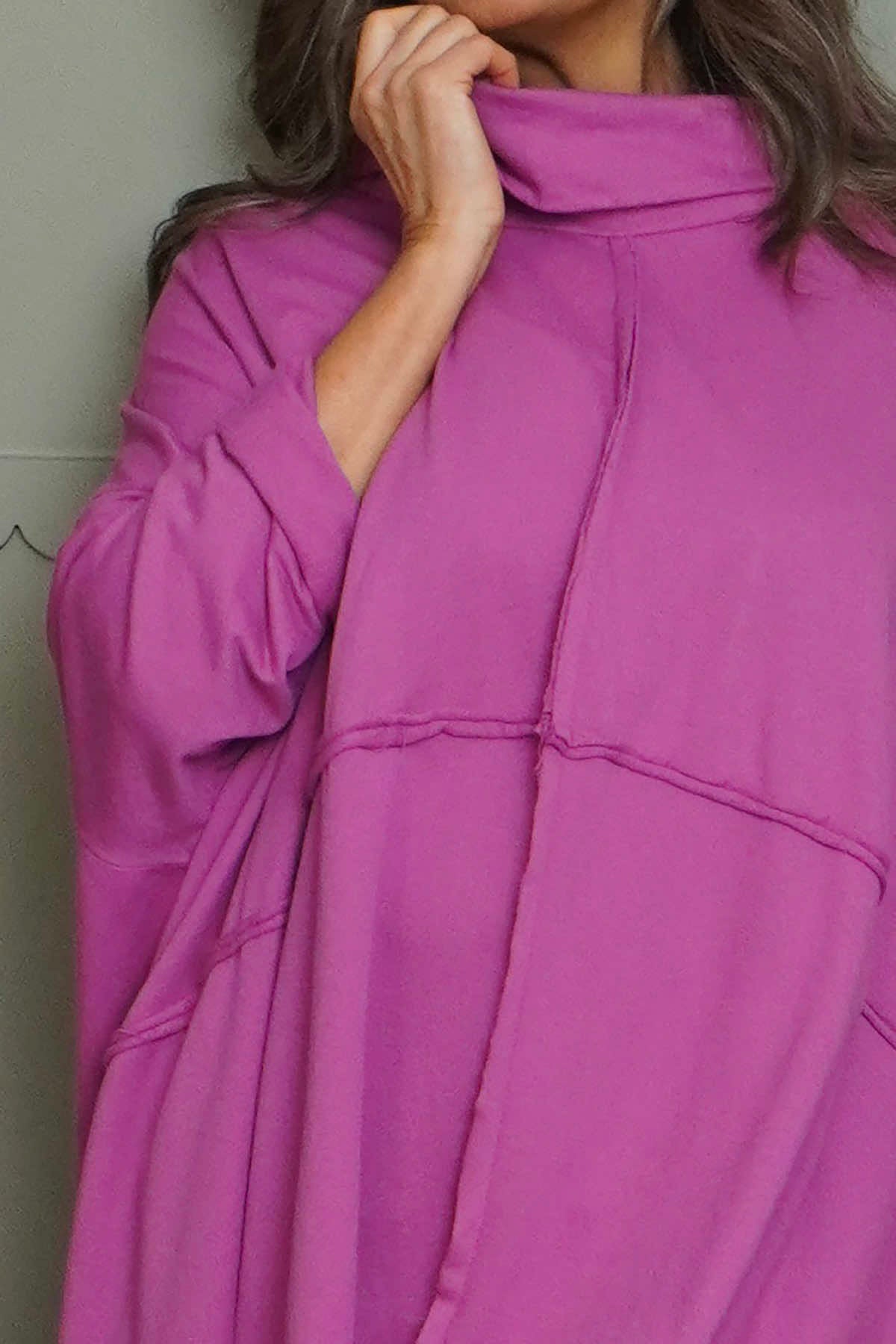 Posy Cowl Oversized Cotton Top Magenta