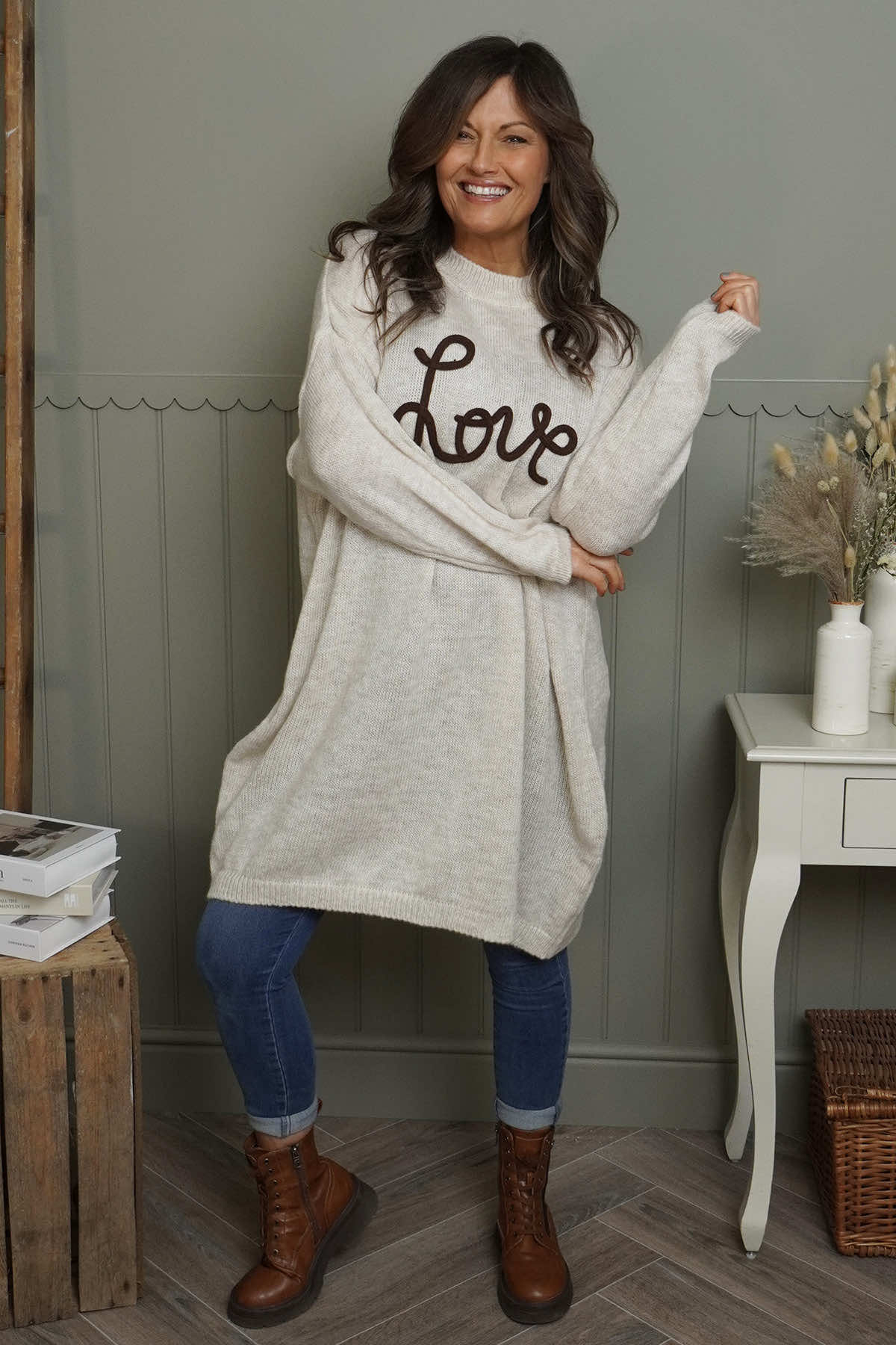 Love Knitted Jumper Dress Beige