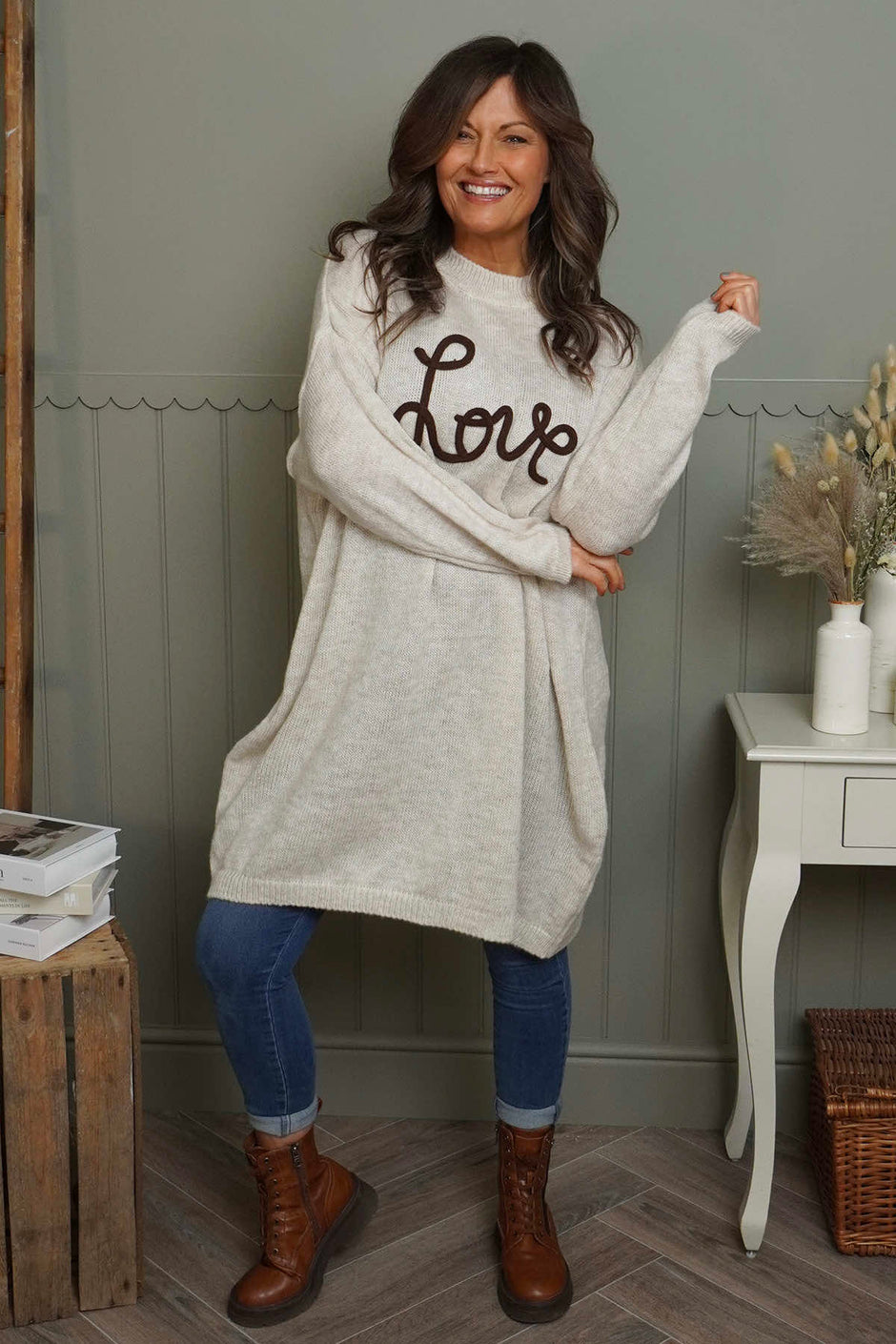 Love Knitted Jumper Dress Beige