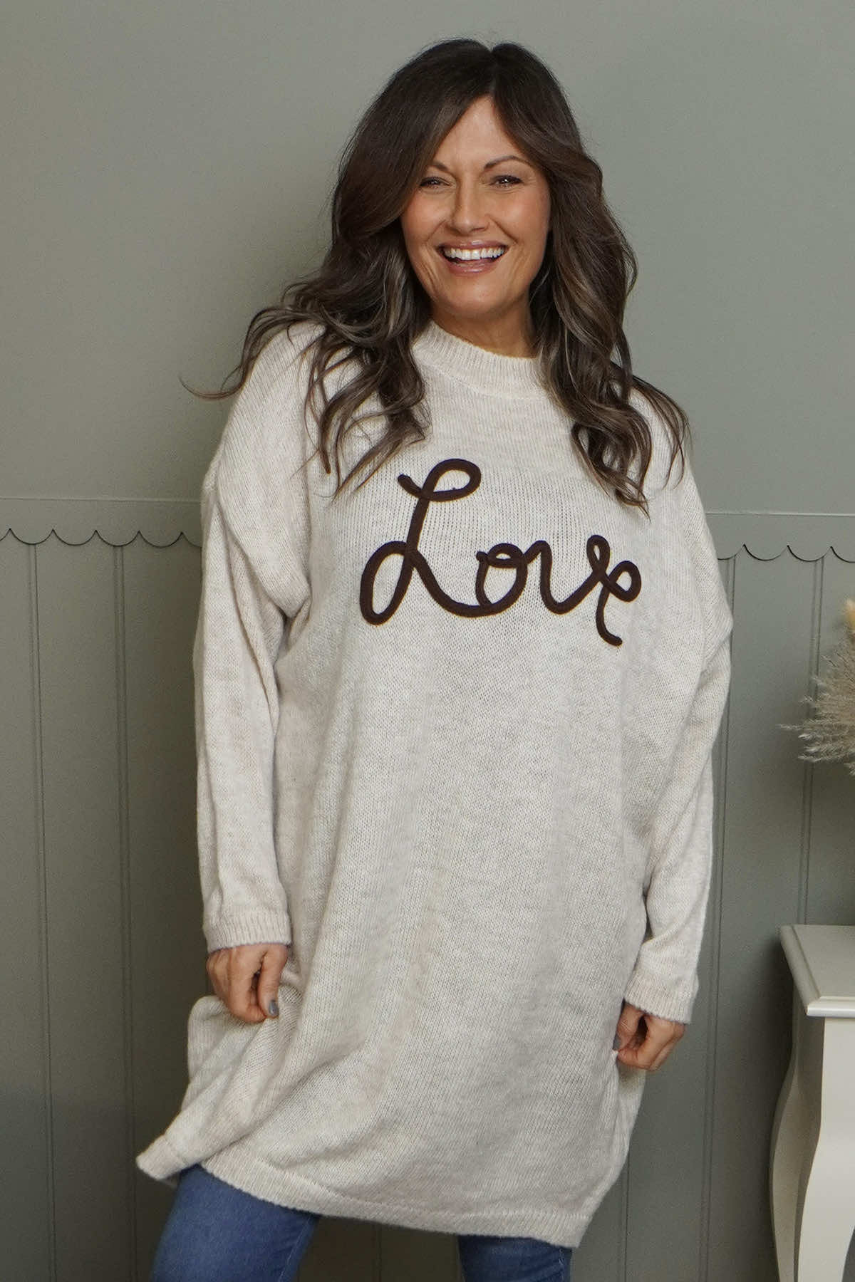 Love Knitted Jumper Dress Beige