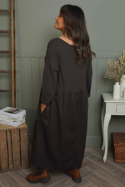 Tina Ribbed Detail Cotton Dress Cocoa - Image 4