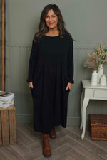 Tina Ribbed Detail Cotton Dress Black Black - Tina Ribbed Detail Cotton Dress Black