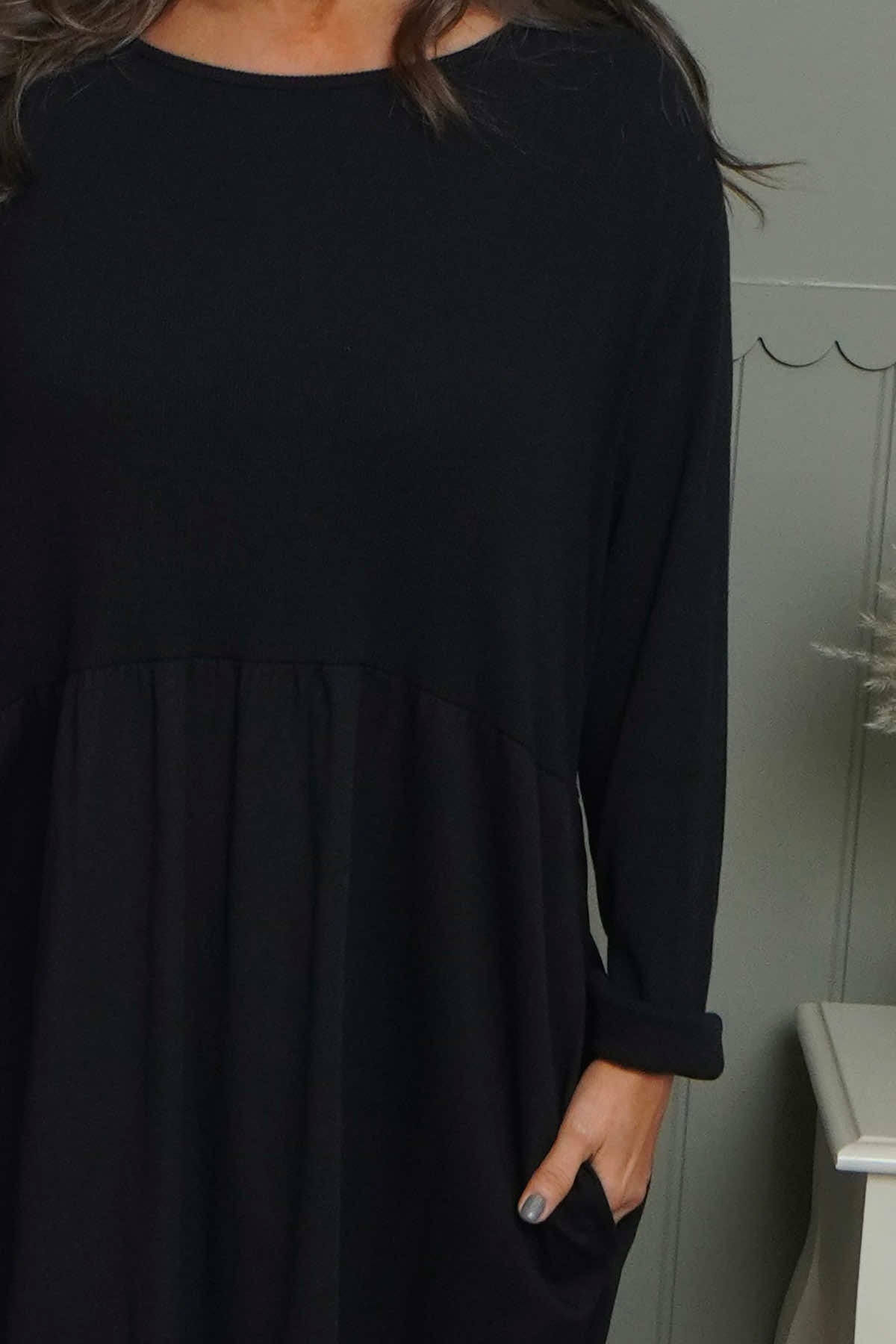 Tina Ribbed Detail Cotton Dress Black