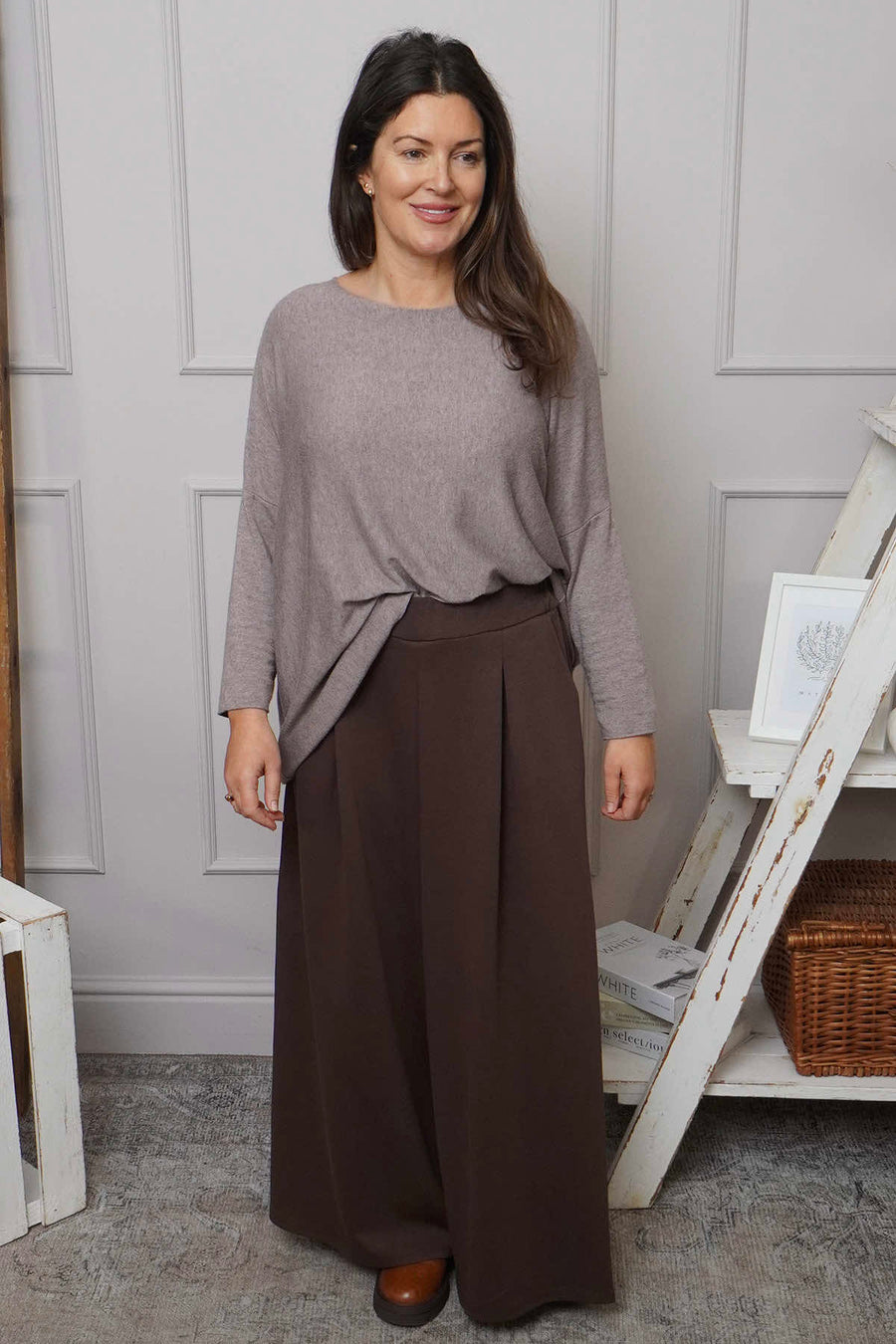 Trish Wide Leg Cotton Trousers Cocoa