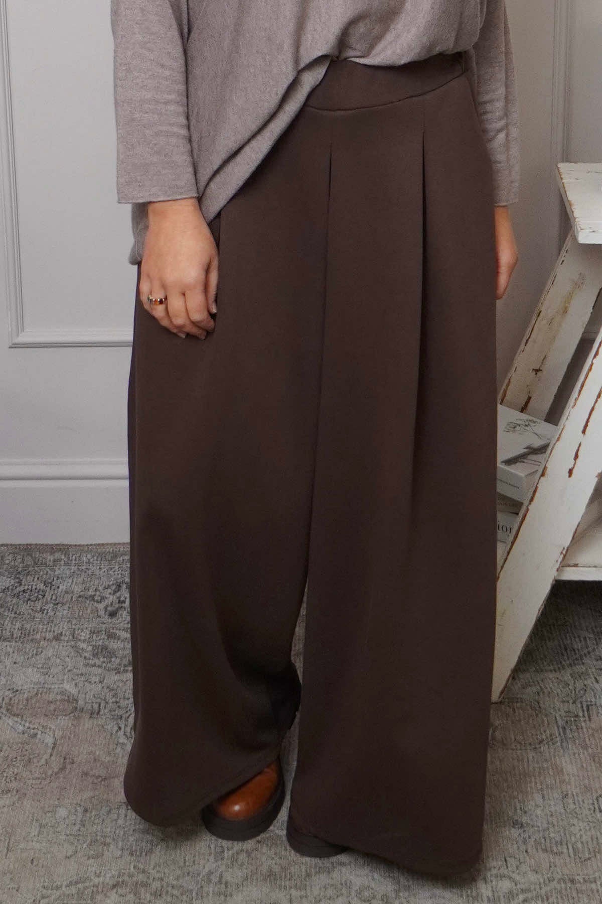 Trish Wide Leg Cotton Trousers Cocoa