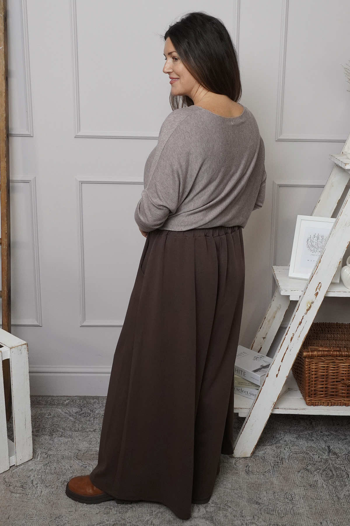 Trish Wide Leg Cotton Trousers Cocoa