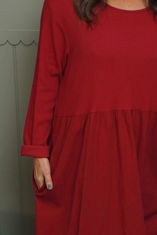 Tina Ribbed Detail Cotton Dress Red - Image 3