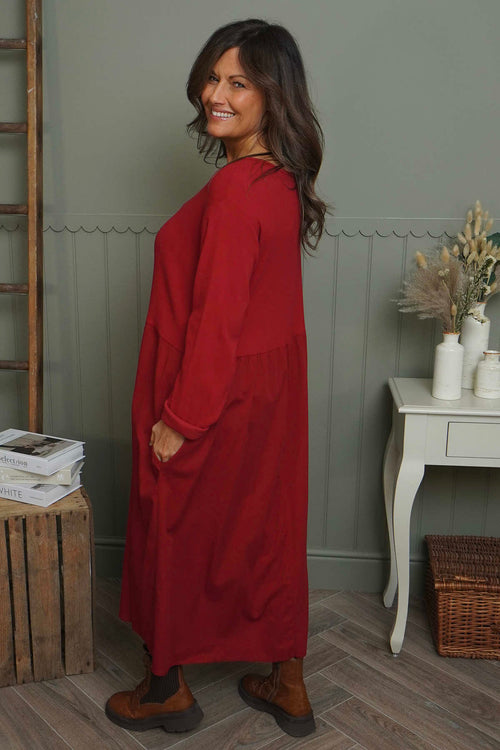 Tina Ribbed Detail Cotton Dress Red - Image 4