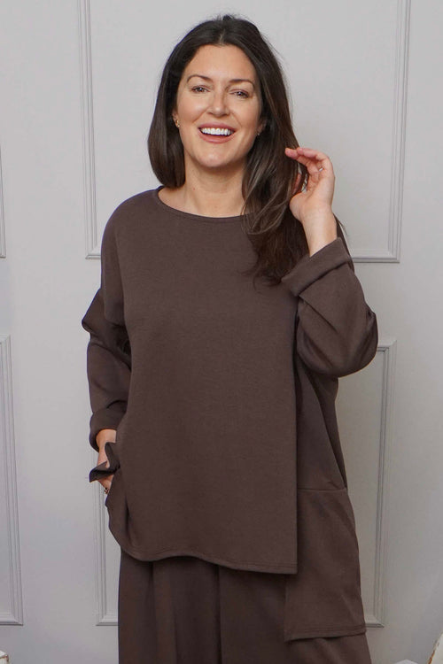 Charla Dipped Hem Cotton Top Cocoa - Image 3