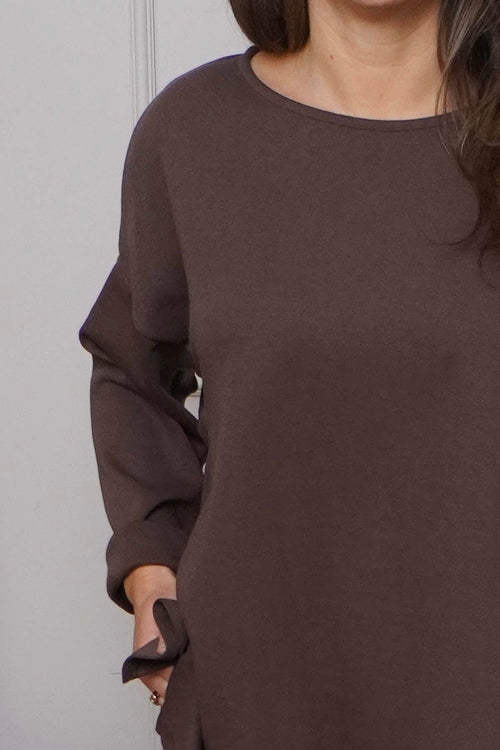 Charla Dipped Hem Cotton Top Cocoa - Image 4