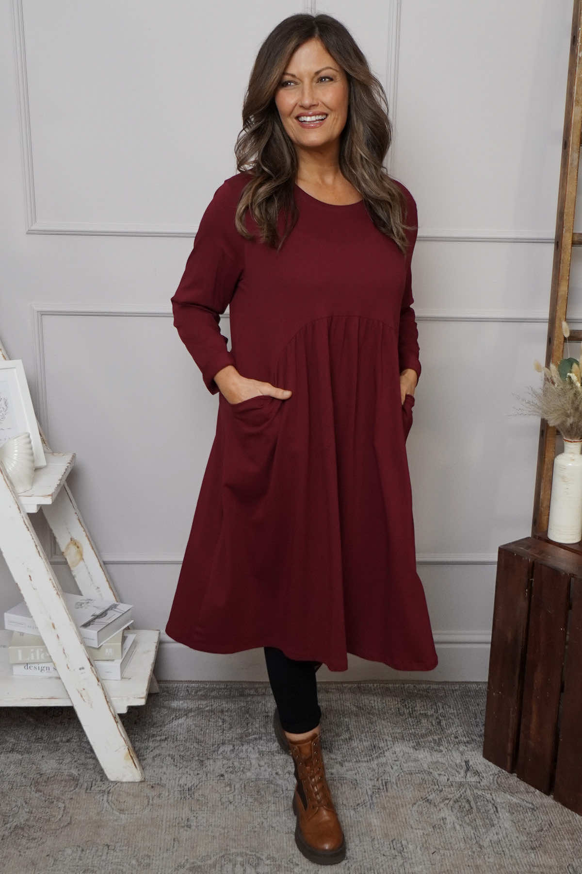 Joanna Cotton Dress Wine