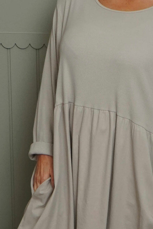 Tina Ribbed Detail Cotton Dress Stone - Image 3