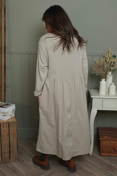 Tina Ribbed Detail Cotton Dress Stone - Image 4