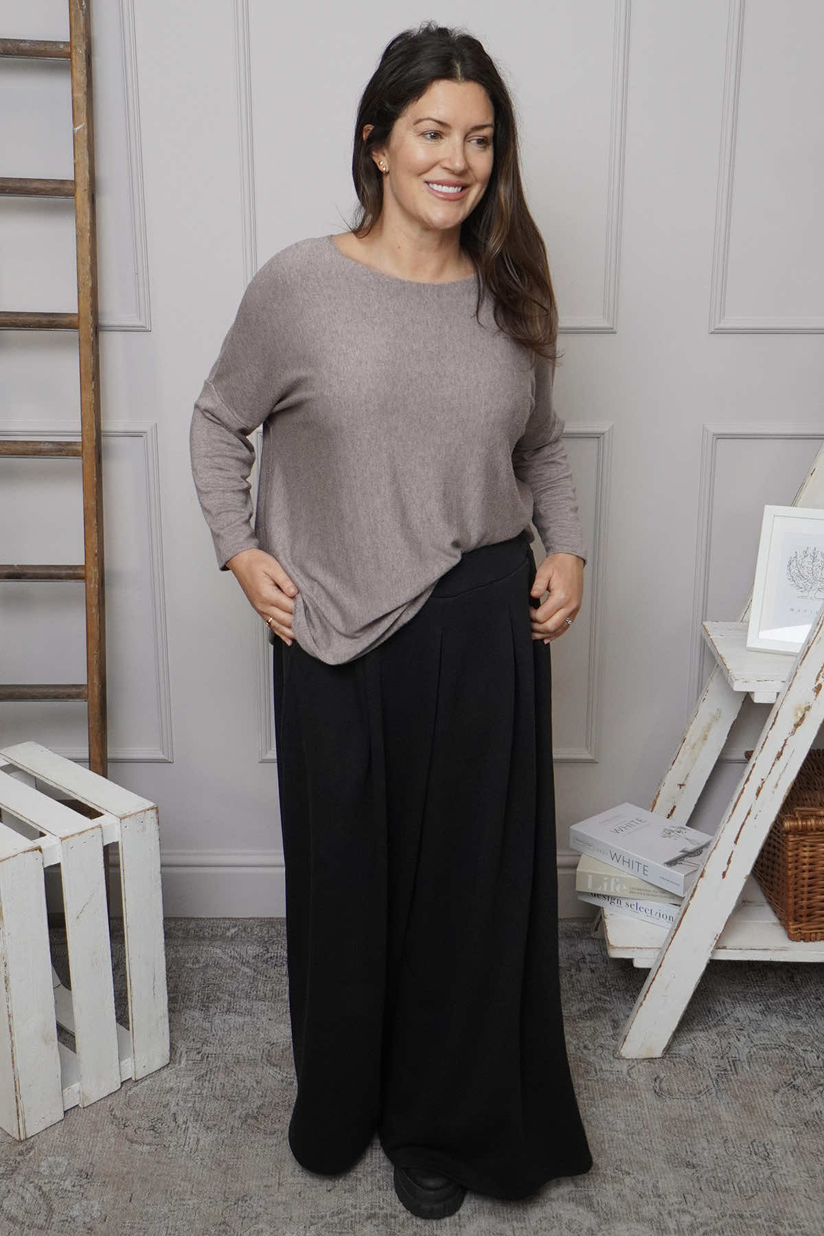 Trish Wide Leg Cotton Trousers Black